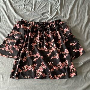 Xhilaration Floral Off-the-Shoulder Long-Sleeve Top